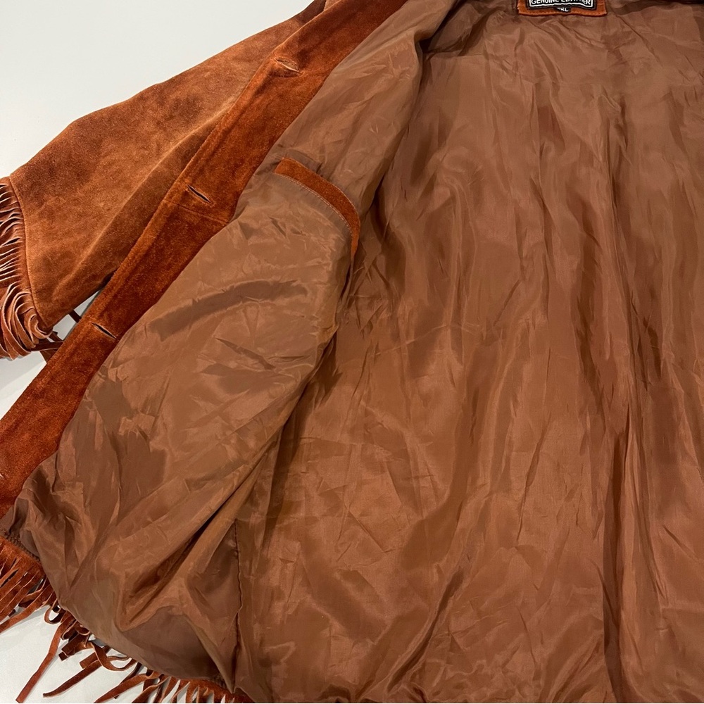 VINTAGE Chestnut Brown Suede Leather Fringe Western Boho Jacket | Women size xxl - Picture 9 of 11